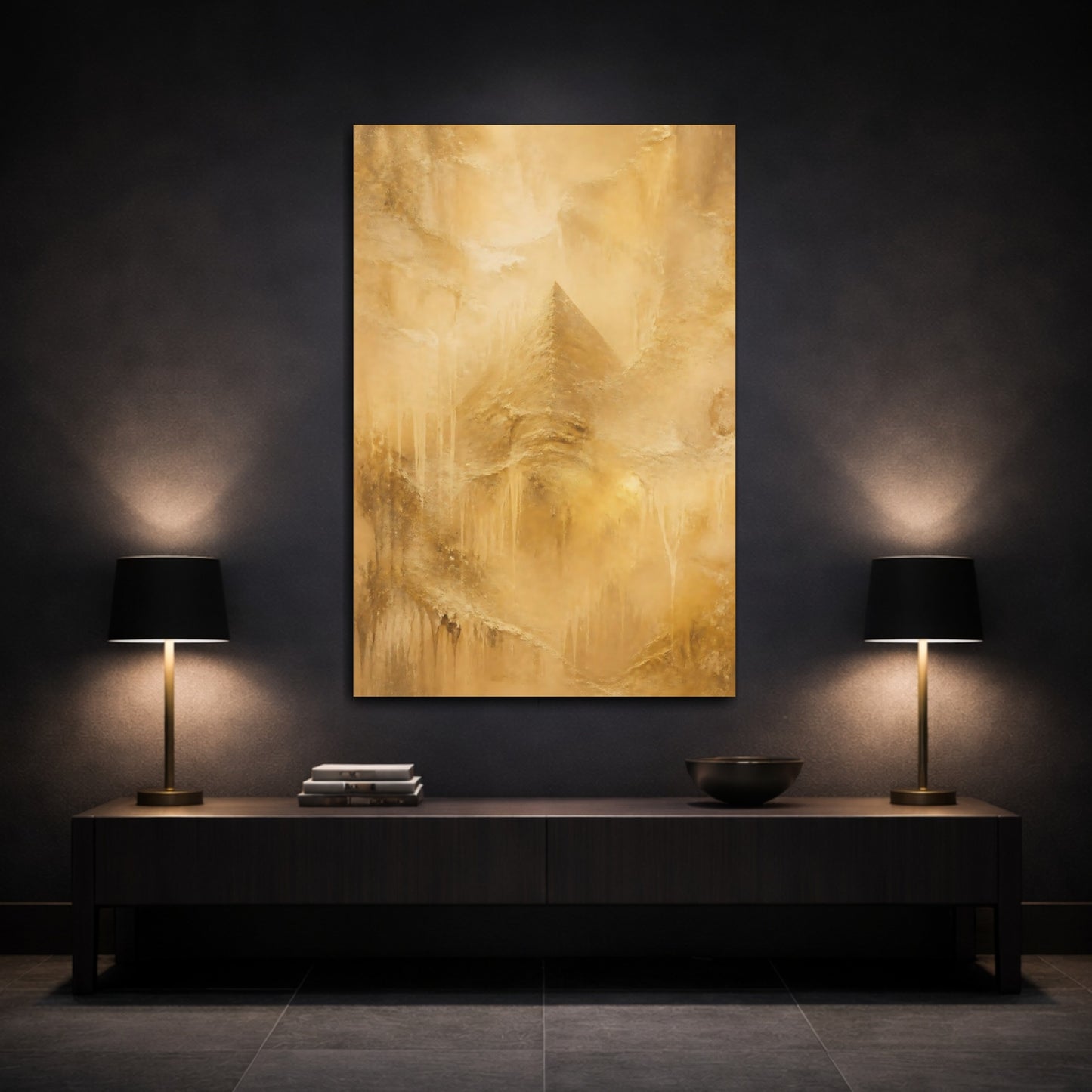Mockup 3. Golden Pyramid Texture shown as canvas print
