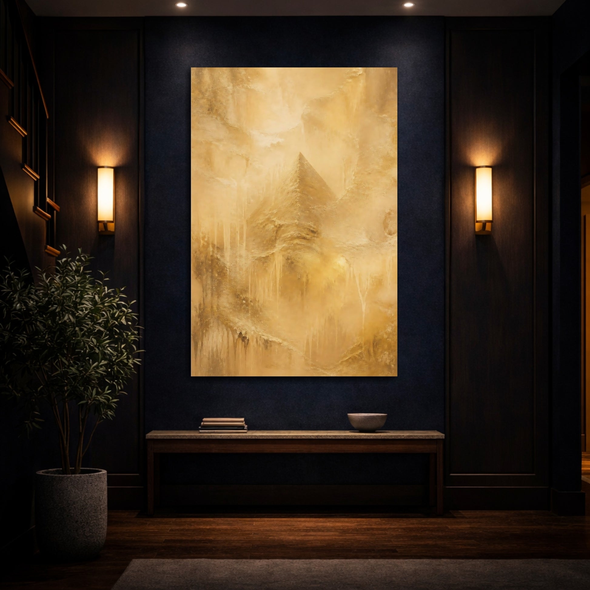 Mockup 4. Golden Pyramid Texture shown as canvas print