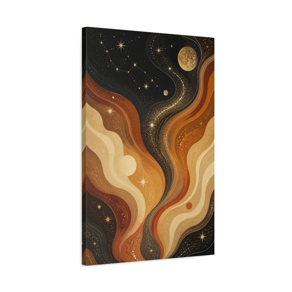 Side Mockup 2. Golden Retro Nebula shown as canvas print