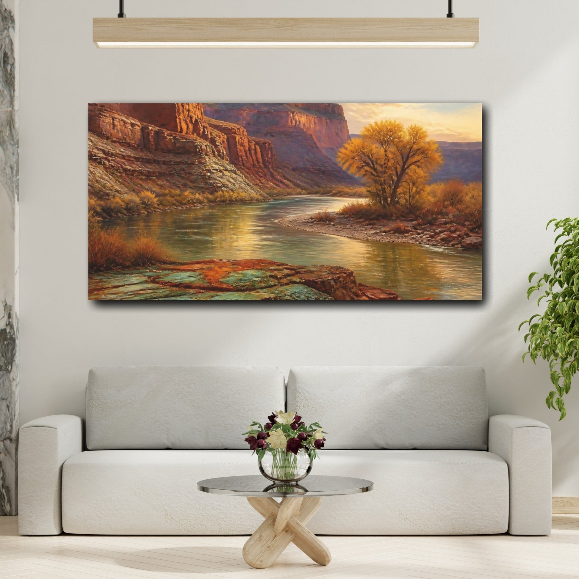 Mockup 2. Golden River Canyon Sunset shown as canvas print