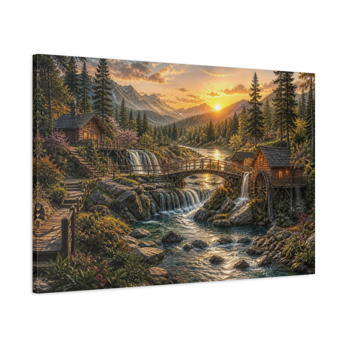 Main Mockup. Golden River Landscape shown as canvas print