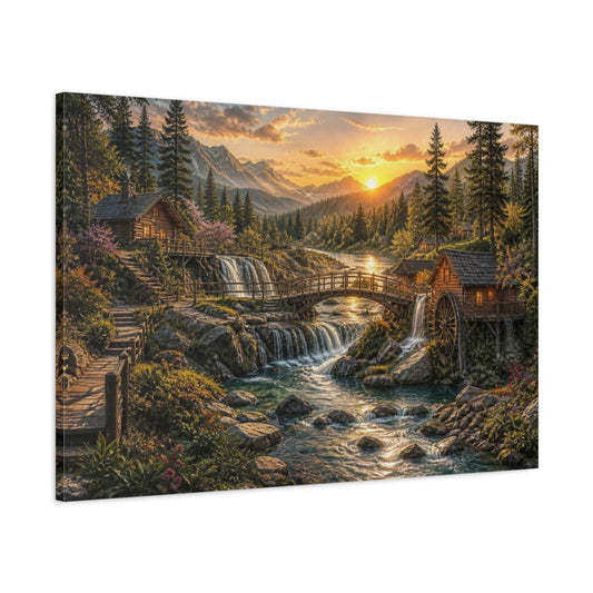 Main Mockup. Golden River Landscape shown as canvas print