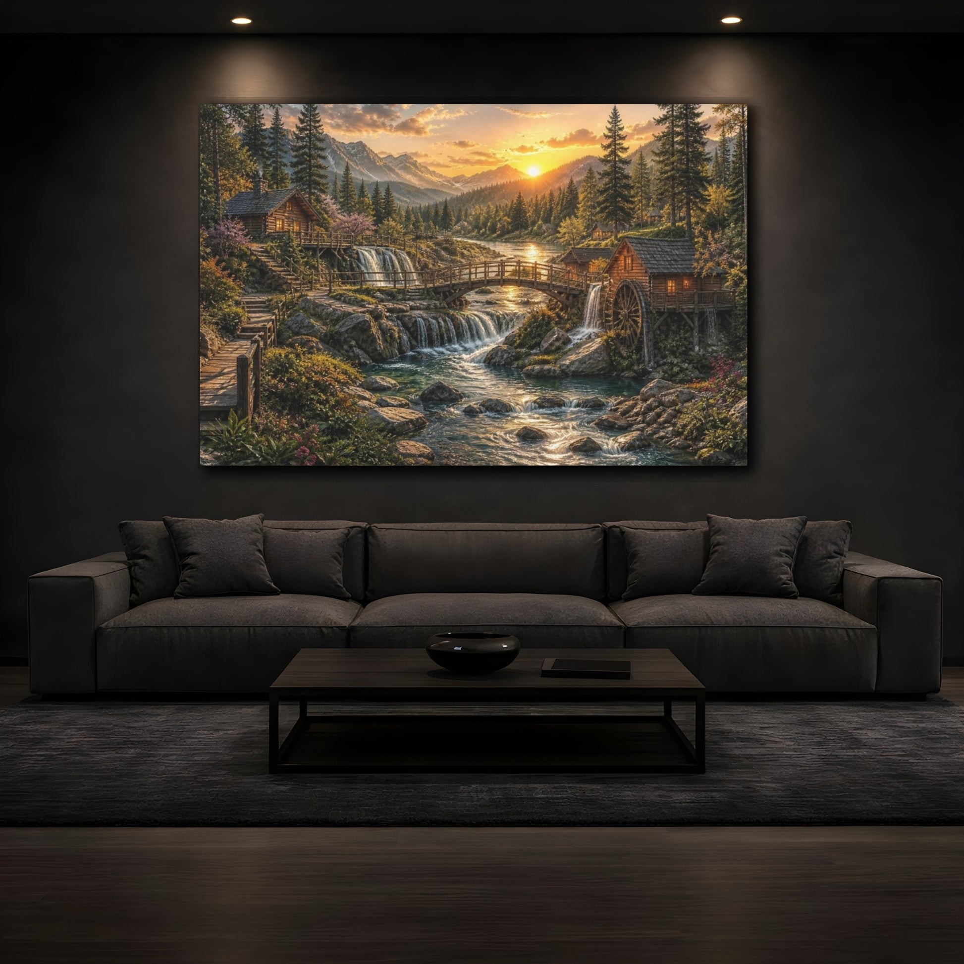 Mockup 3. Golden River Landscape shown as canvas print