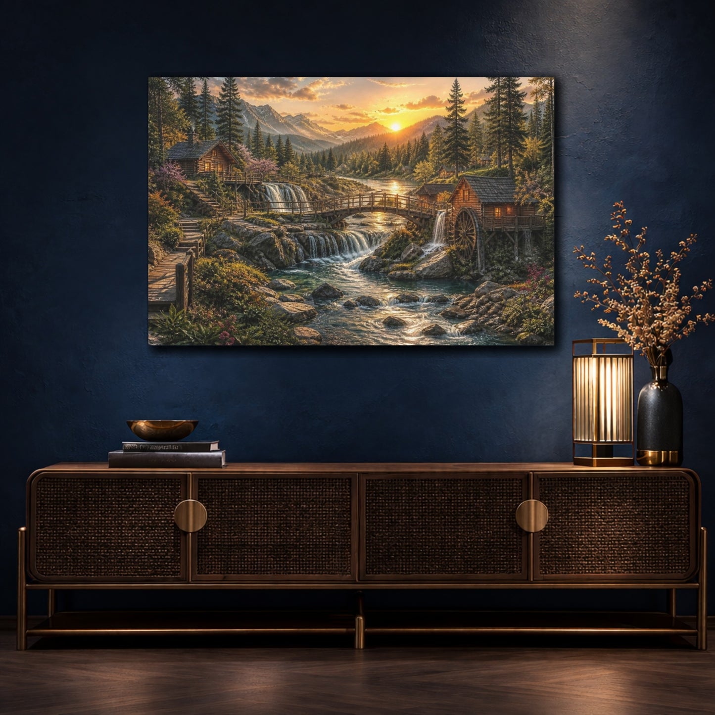 Mockup 4. Golden River Landscape shown as canvas print