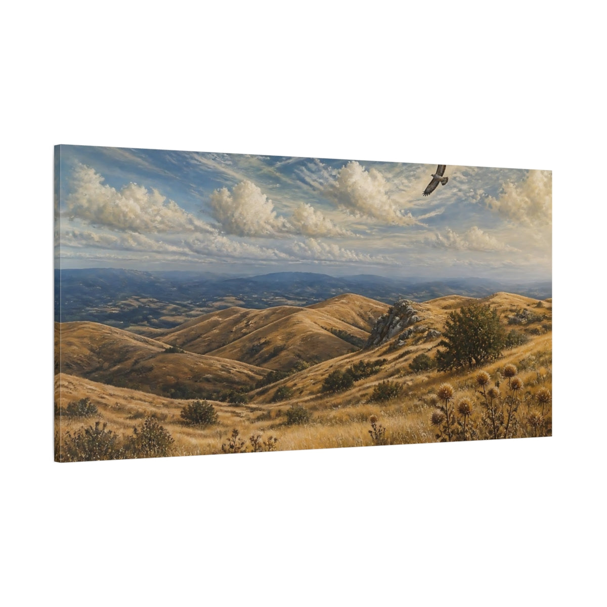 Side Mockup 2. Golden Rolling Hills Vista shown as canvas print
