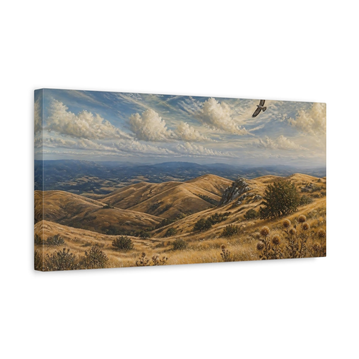 Side Mockup 3. Golden Rolling Hills Vista shown as canvas print