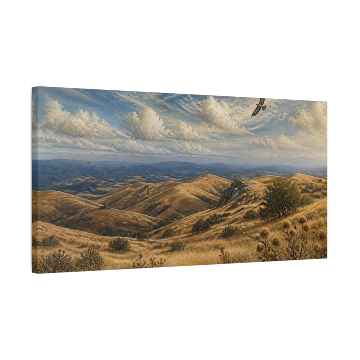 Side Mockup 1. Golden Rolling Hills Vista shown as canvas print