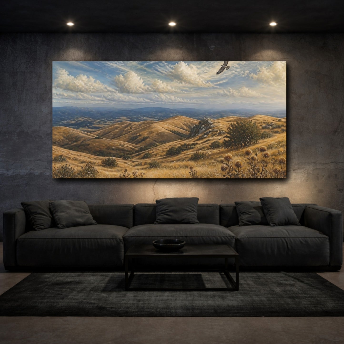 Mockup 3. Golden Rolling Hills Vista shown as canvas print