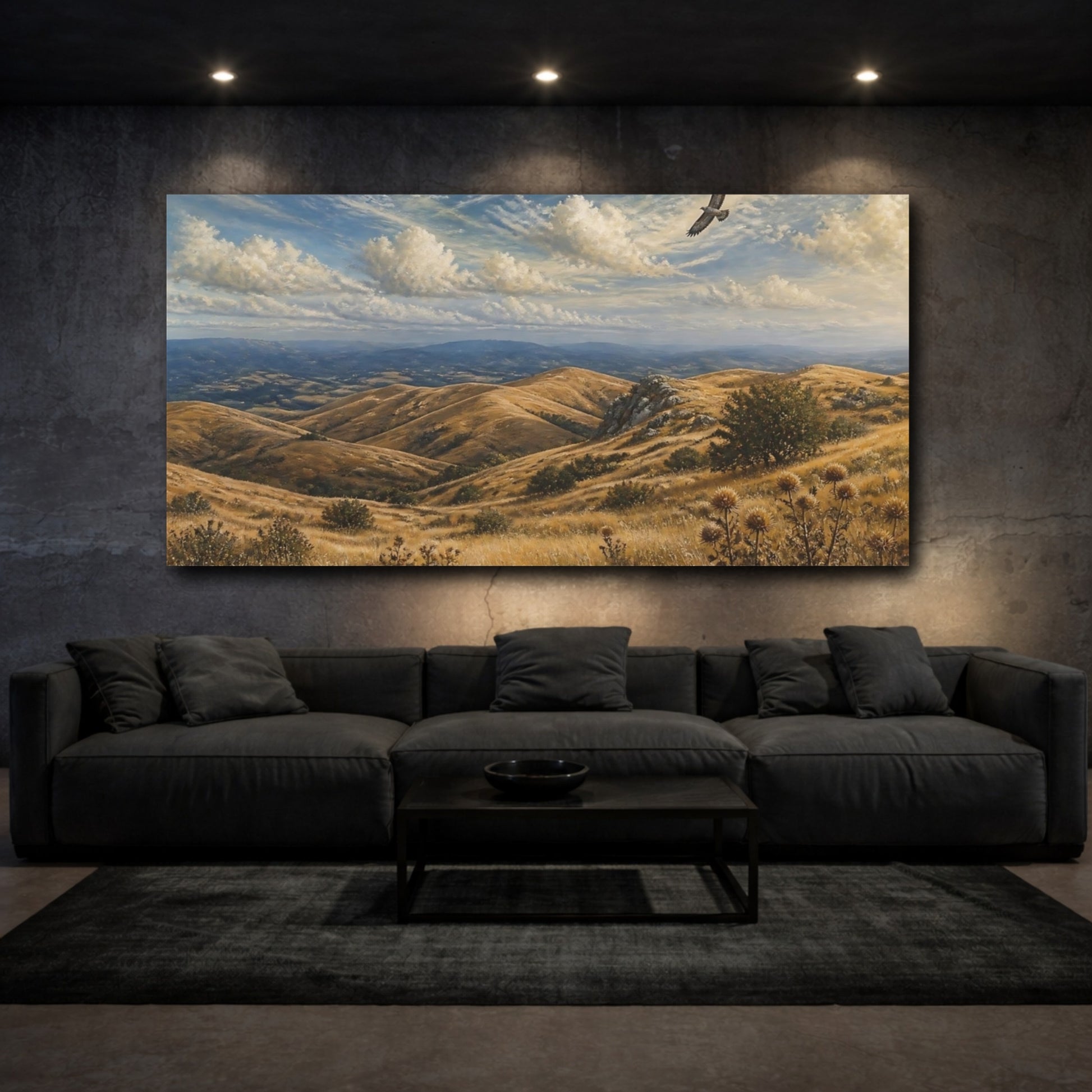 Mockup 3. Golden Rolling Hills Vista shown as canvas print