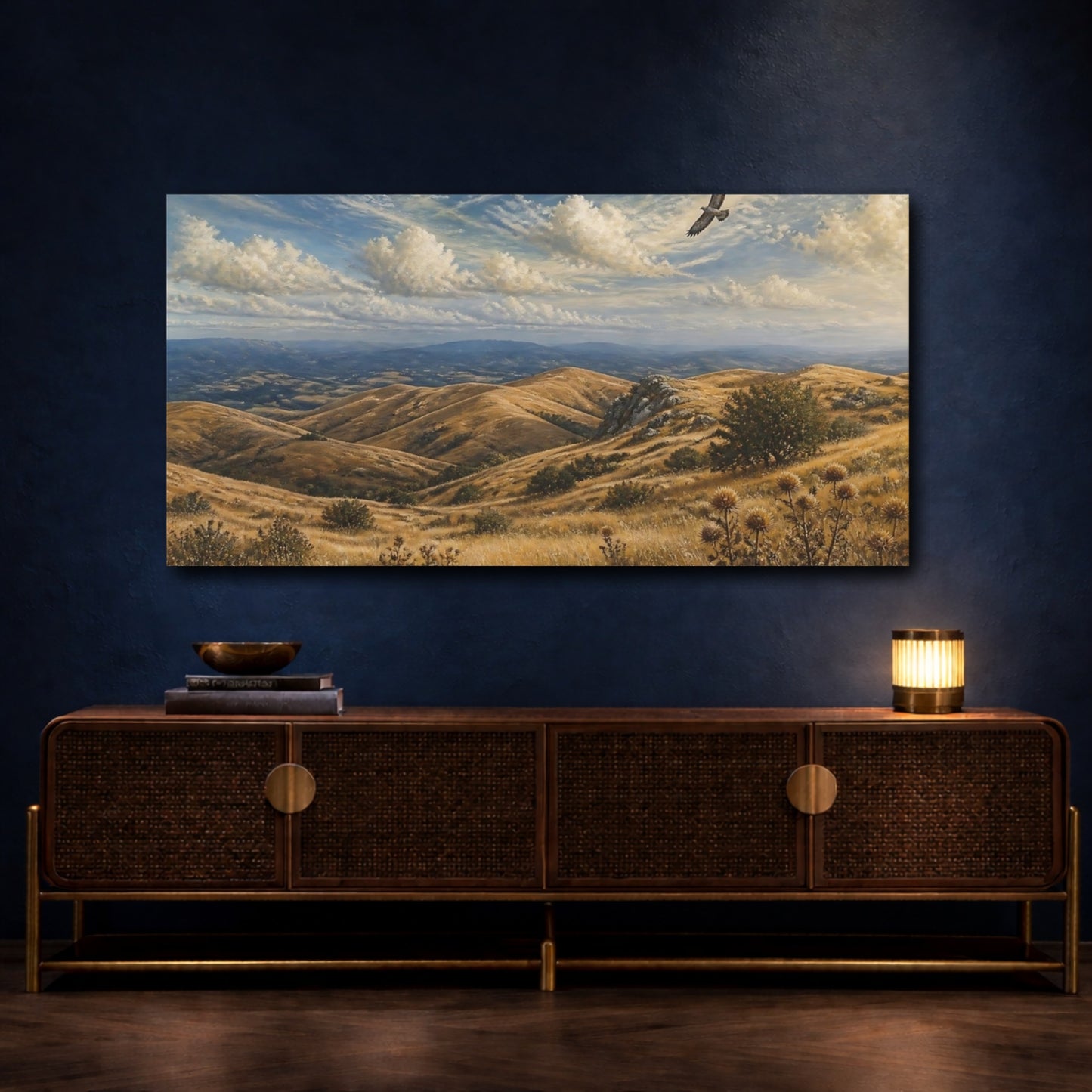 Mockup 4. Golden Rolling Hills Vista shown as canvas print
