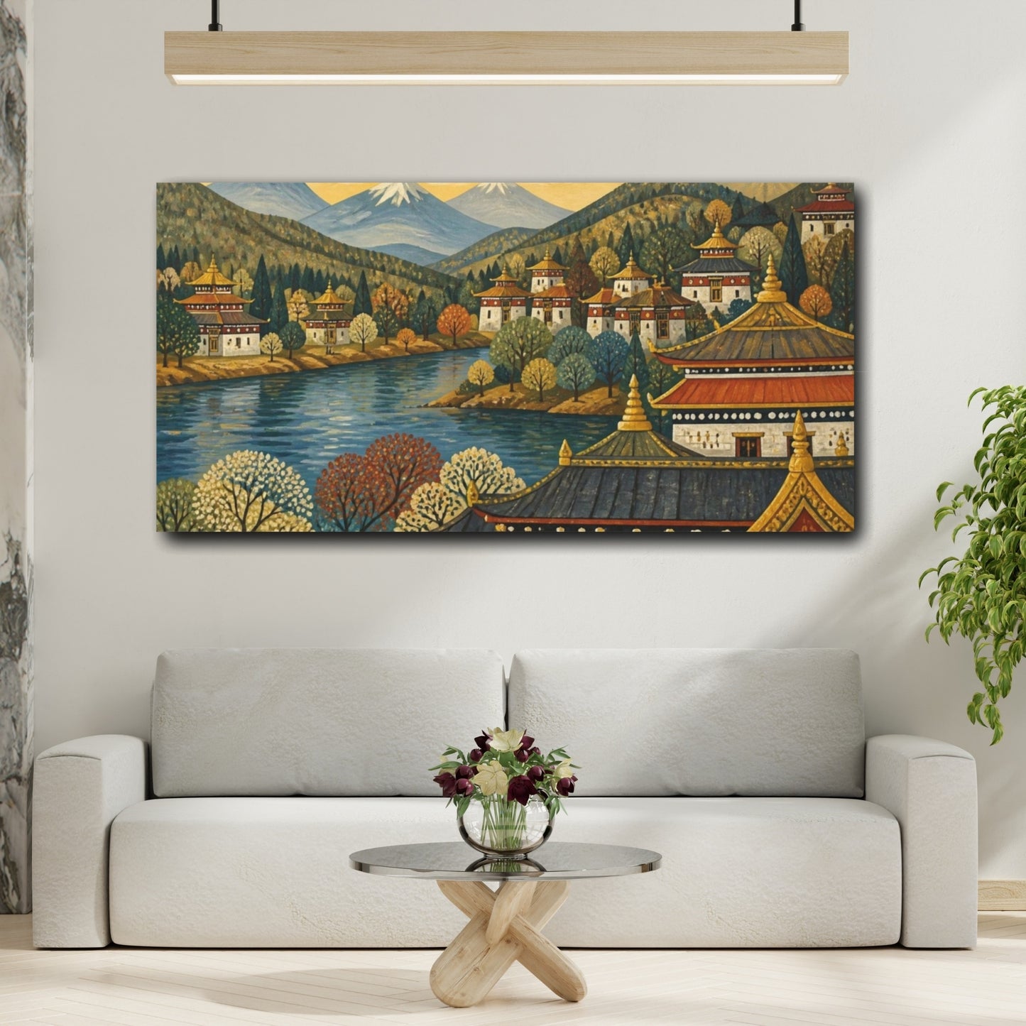 Mockup 2. Golden Roofs By The River shown as canvas print