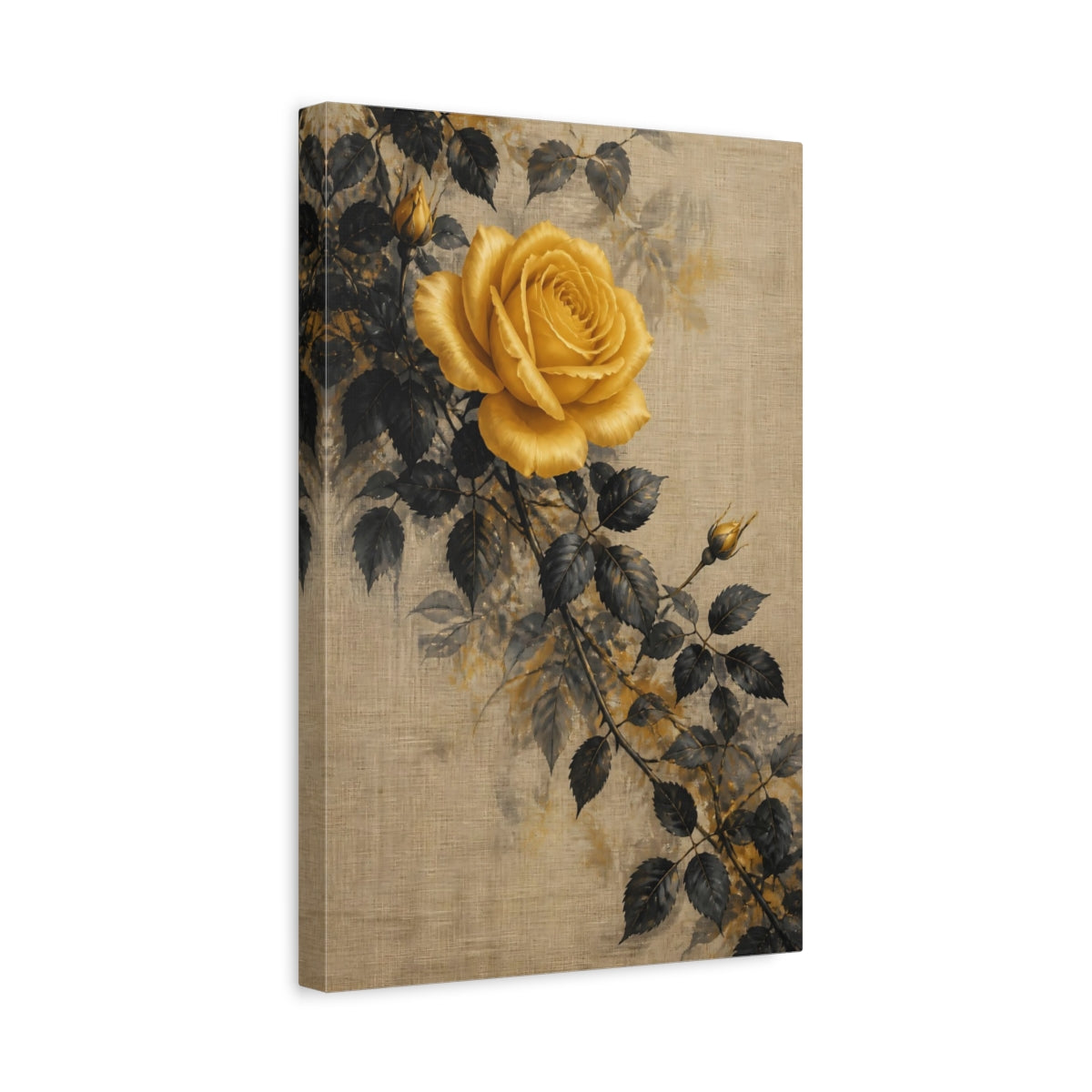 Side Mockup 4. Golden Rose Flowers shown as canvas print