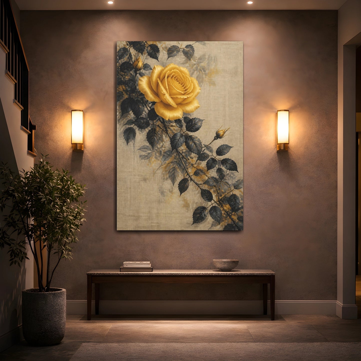 Mockup 2. Golden Rose Flowers shown as canvas print