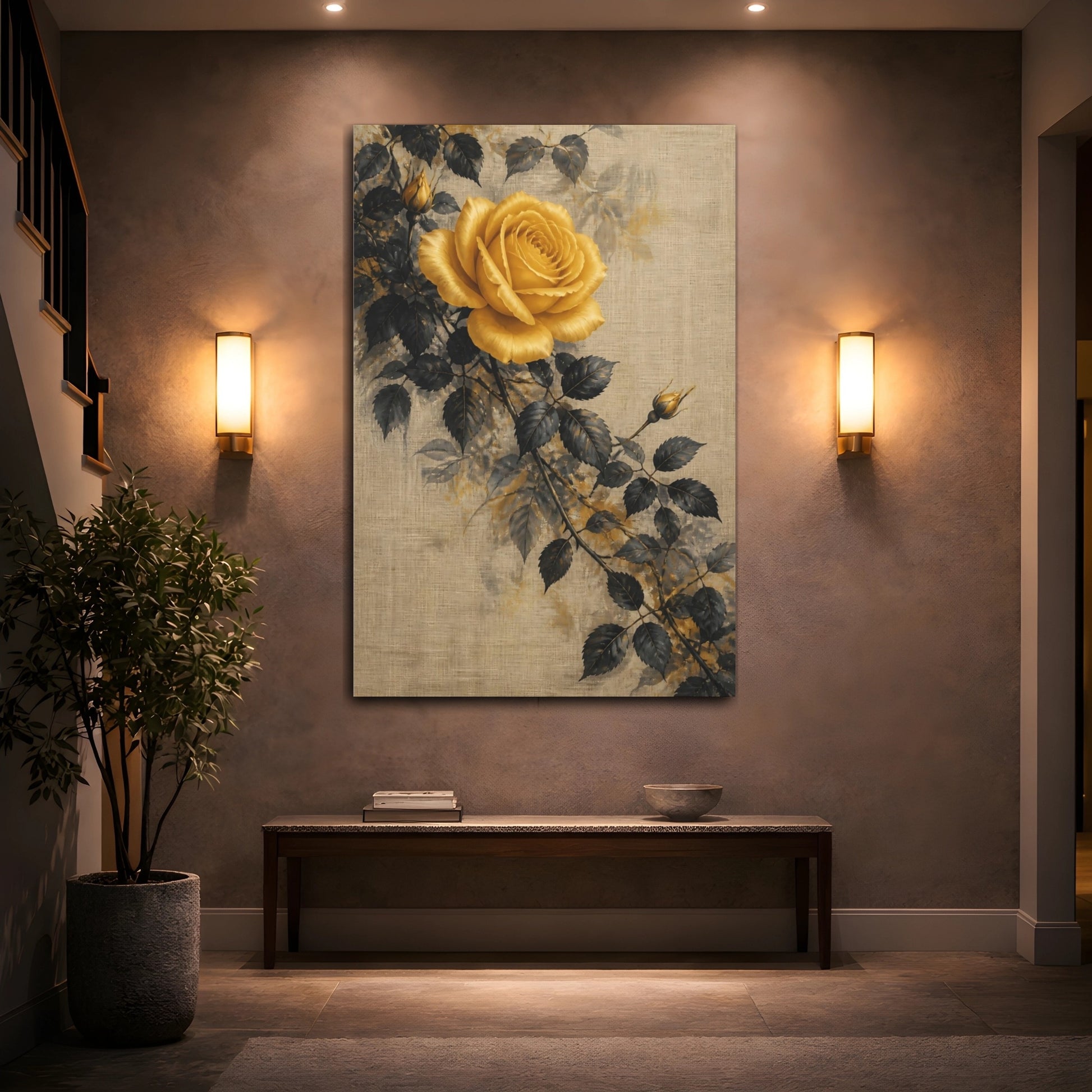 Mockup 2. Golden Rose Flowers shown as canvas print