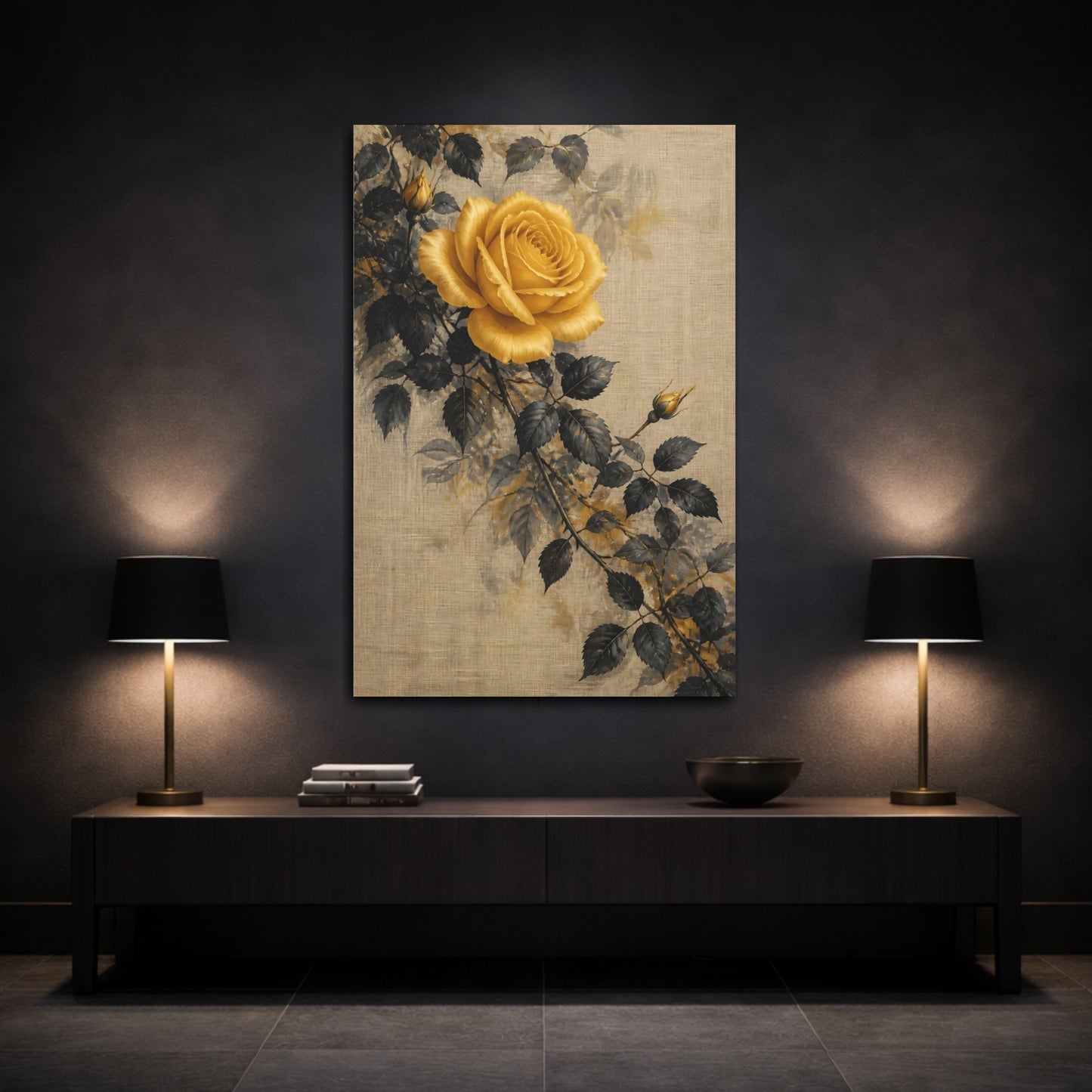 Mockup 3. Golden Rose Flowers shown as canvas print