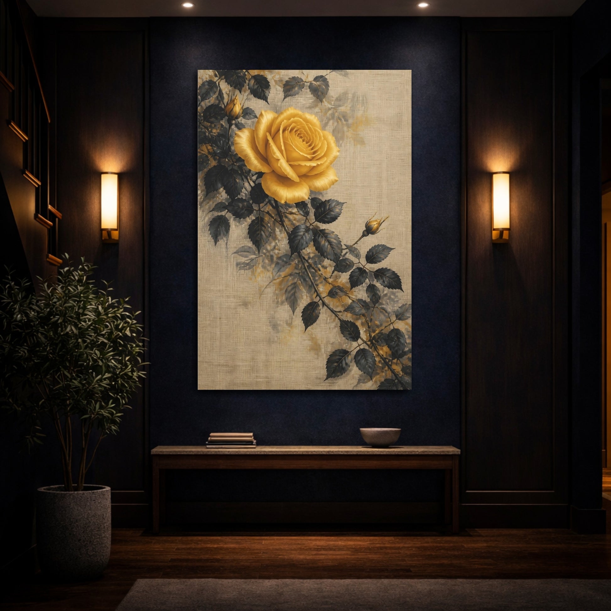 Mockup 4. Golden Rose Flowers shown as canvas print