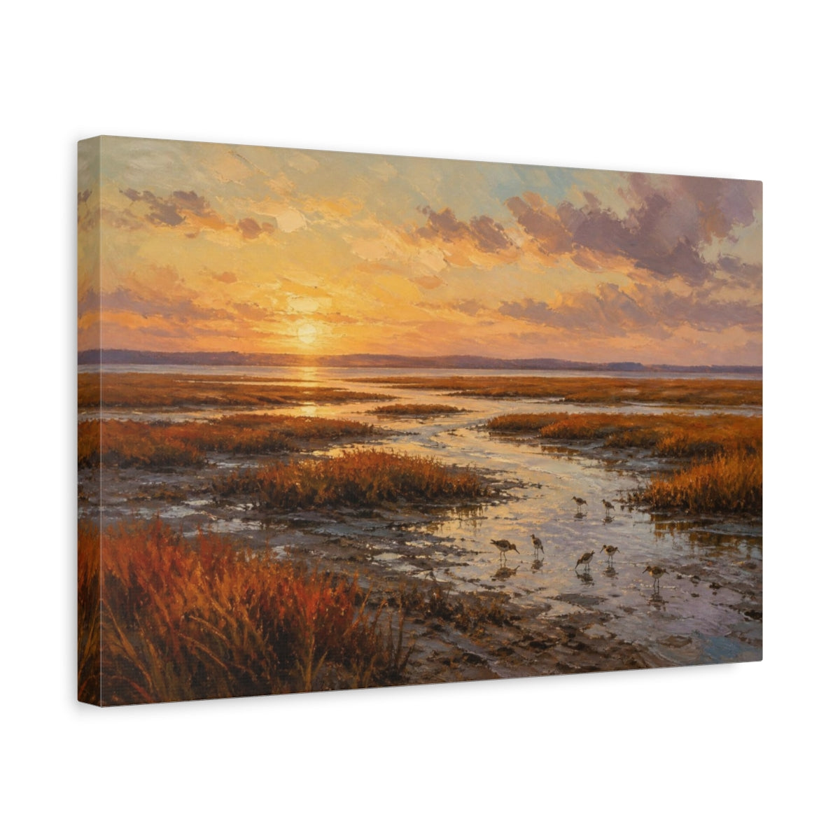 Side Mockup 4. Golden Salt Marsh Sunset shown as canvas print