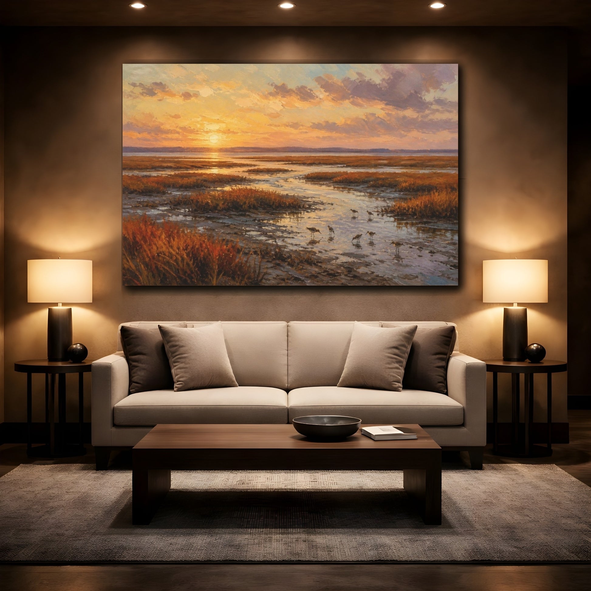 Mockup 2. Golden Salt Marsh Sunset shown as canvas print