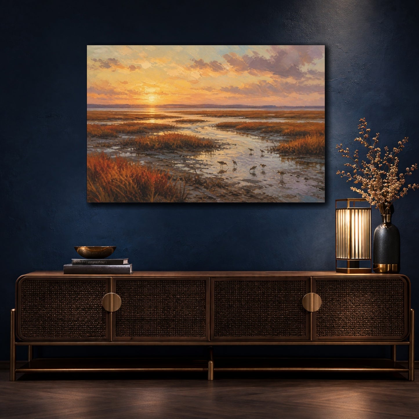 Mockup 4. Golden Salt Marsh Sunset shown as canvas print
