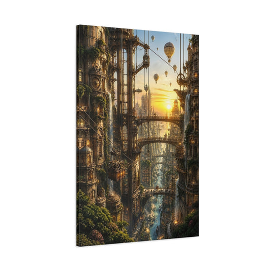 Main Mockup. Golden Sky City At Sunset shown as canvas print