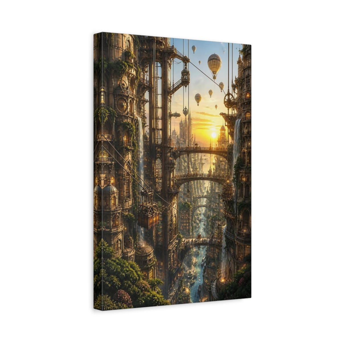 Side Mockup 4. Golden Sky City At Sunset shown as canvas print