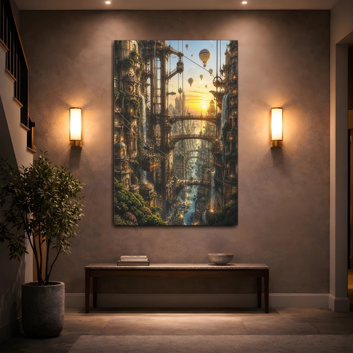 Mockup 2. Golden Sky City At Sunset shown as canvas print