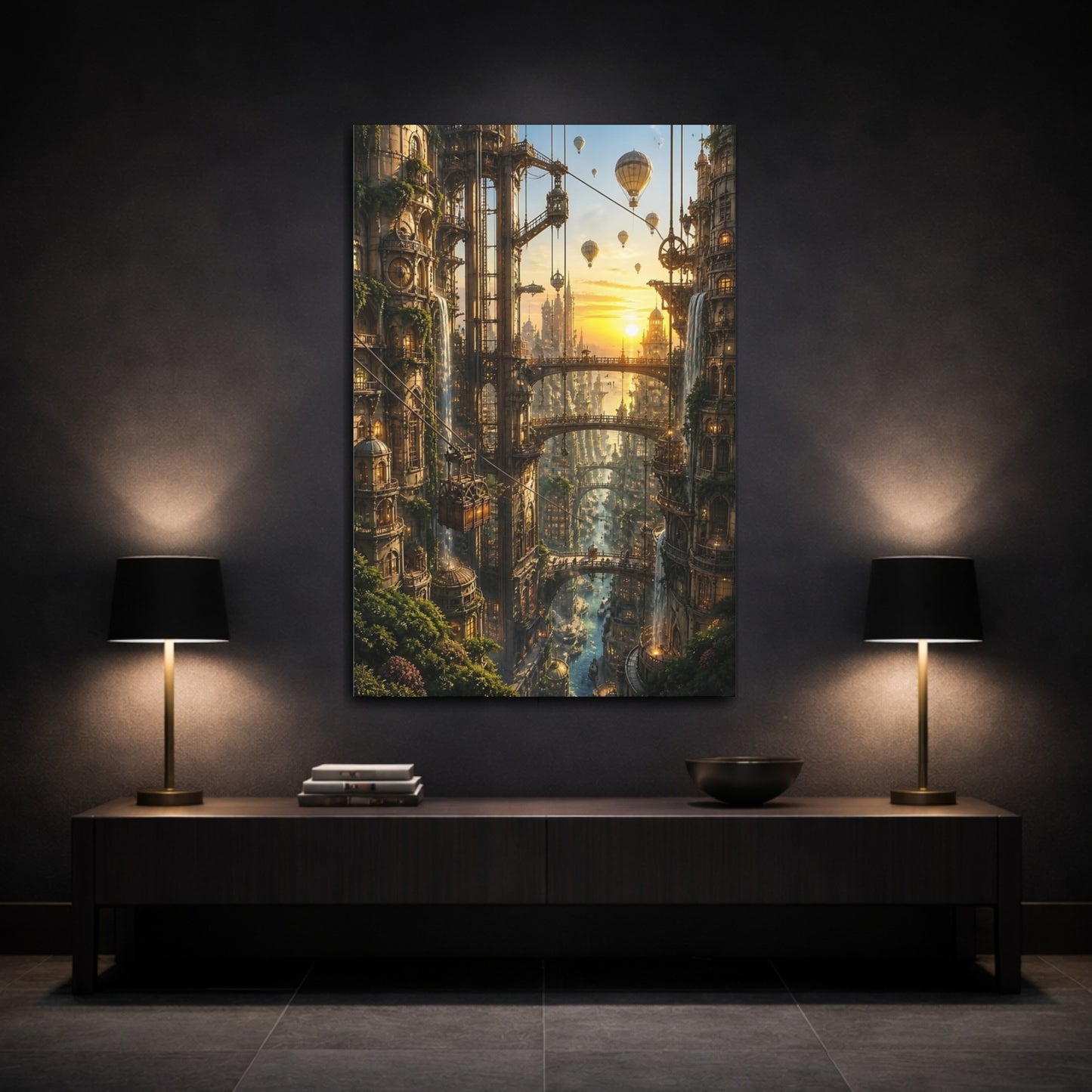 Mockup 3. Golden Sky City At Sunset shown as canvas print