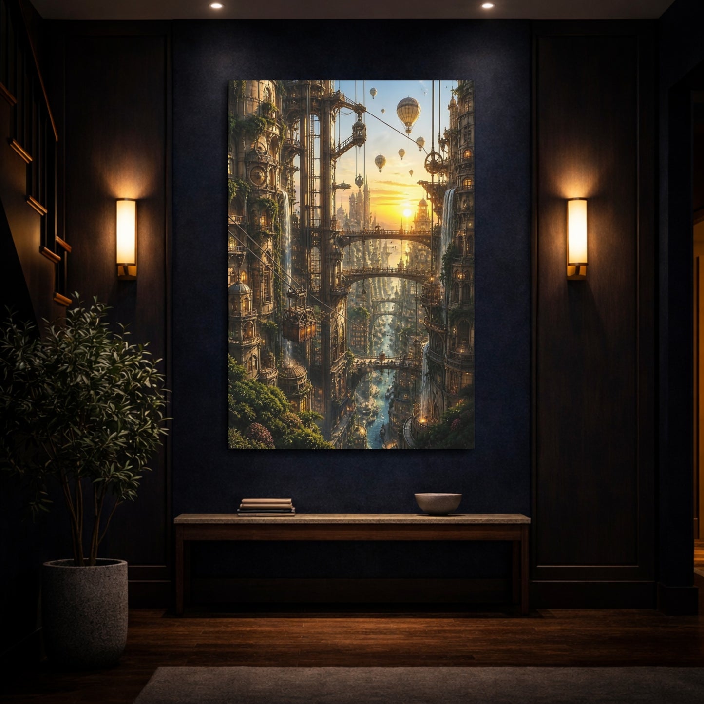 Mockup 4. Golden Sky City At Sunset shown as canvas print