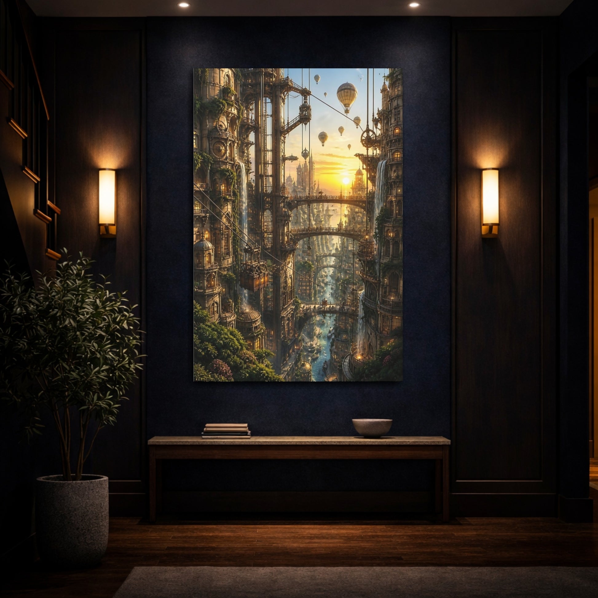 Mockup 4. Golden Sky City At Sunset shown as canvas print