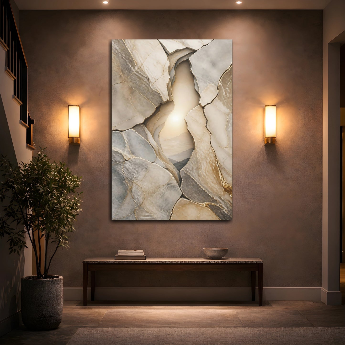 Mockup 2. Golden Stone Layers shown as canvas print