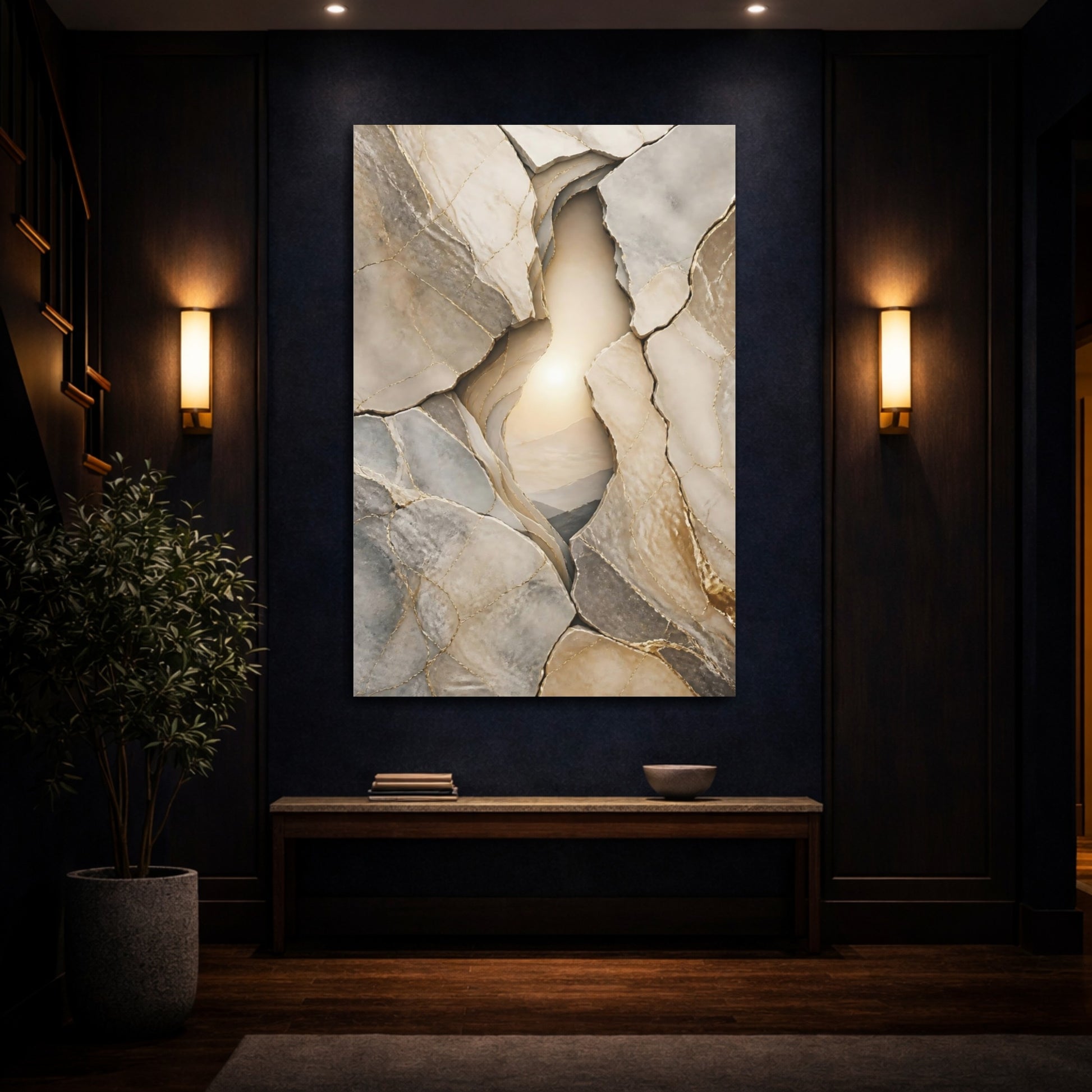 Mockup 4. Golden Stone Layers shown as canvas print