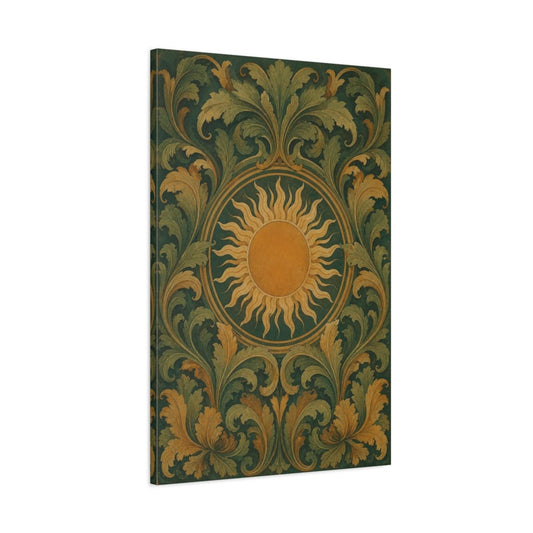Golden Sun And Acanthus Canvas Print – Living Room, Above Sofa, Forest Green, Ochre, Gold - YesArtYes