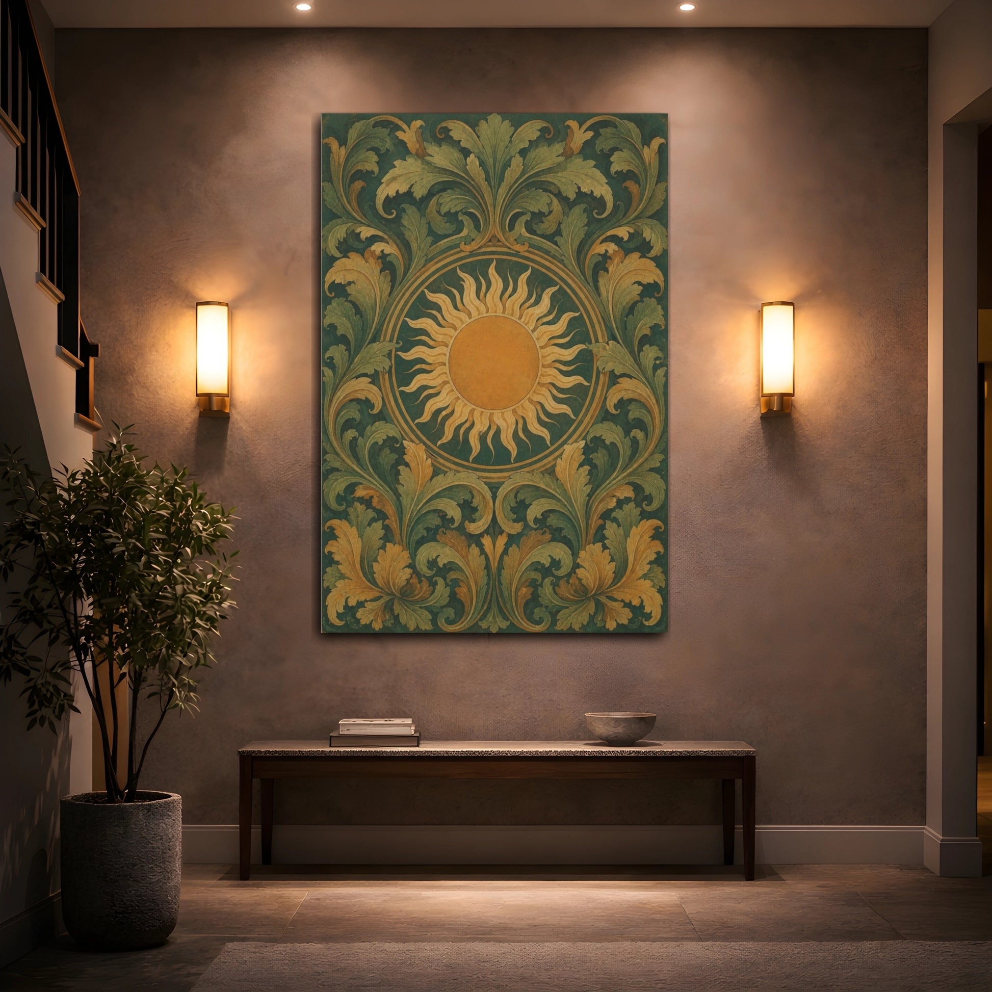 Mockup 2. Golden Sun And Acanthus shown as canvas print