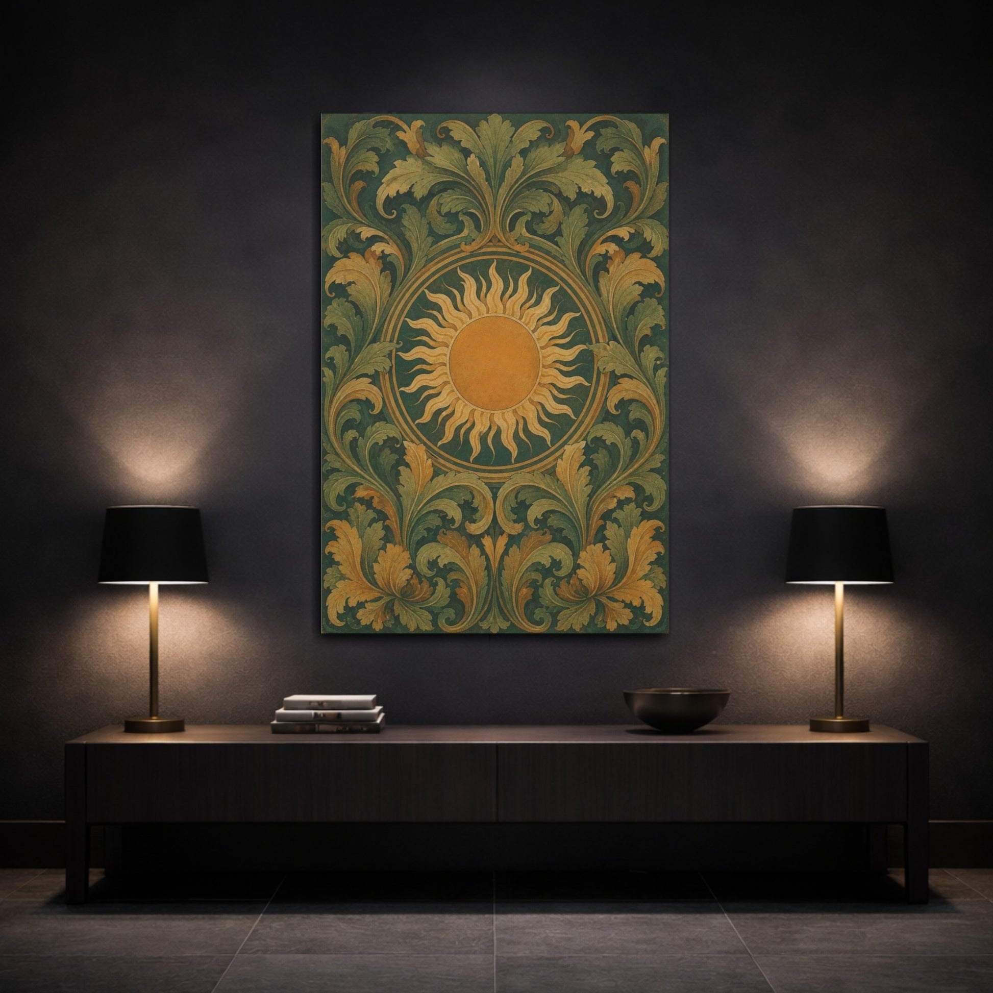 Mockup 3. Golden Sun And Acanthus shown as canvas print