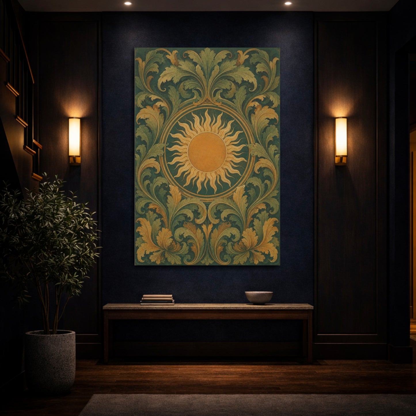 Mockup 4. Golden Sun And Acanthus shown as canvas print