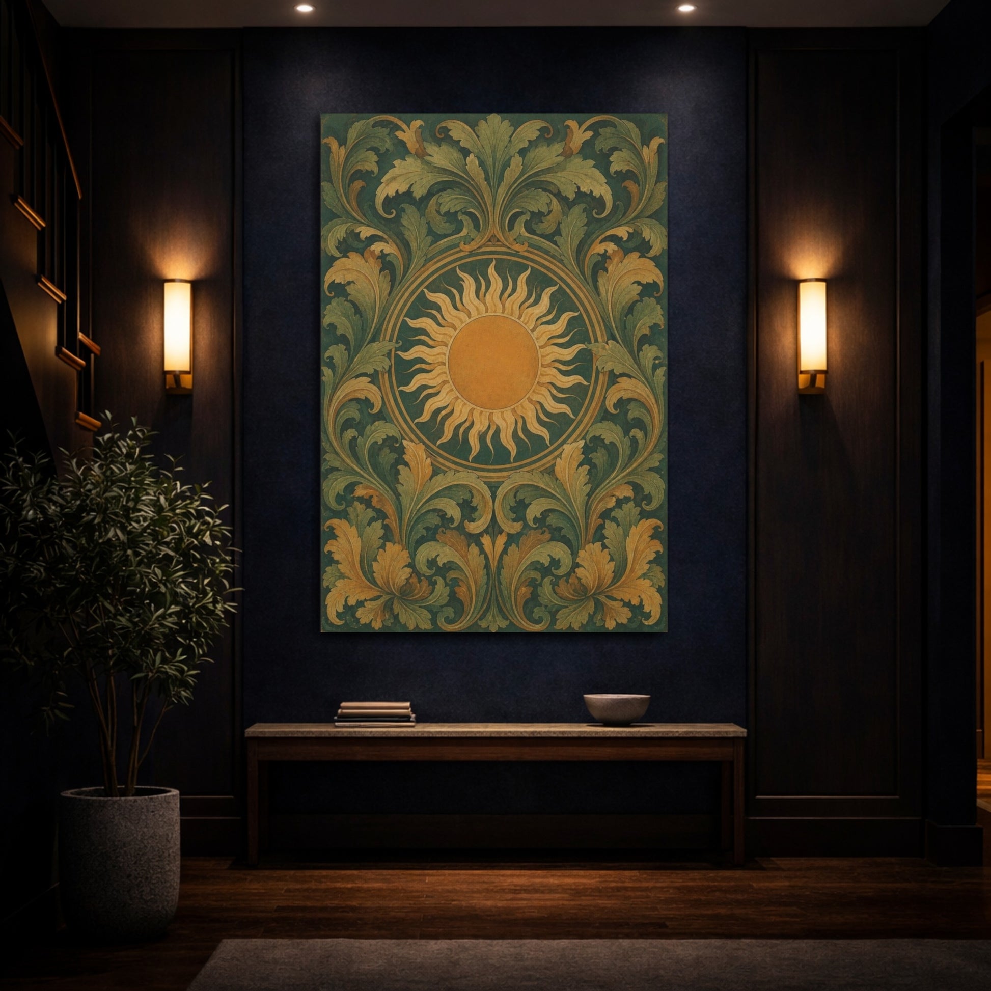 Mockup 4. Golden Sun And Acanthus shown as canvas print