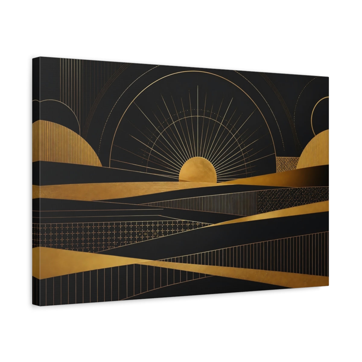Side Mockup 3. Golden Sun Geometry shown as canvas print