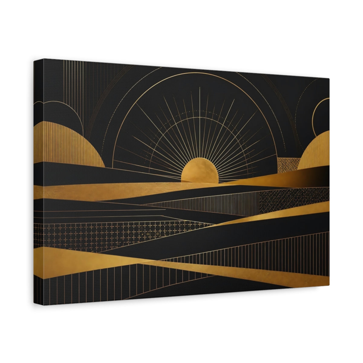 Side Mockup 4. Golden Sun Geometry shown as canvas print