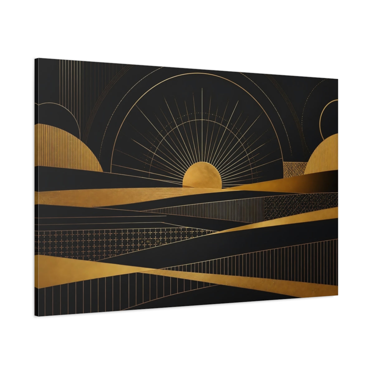 Side Mockup 1. Golden Sun Geometry shown as canvas print