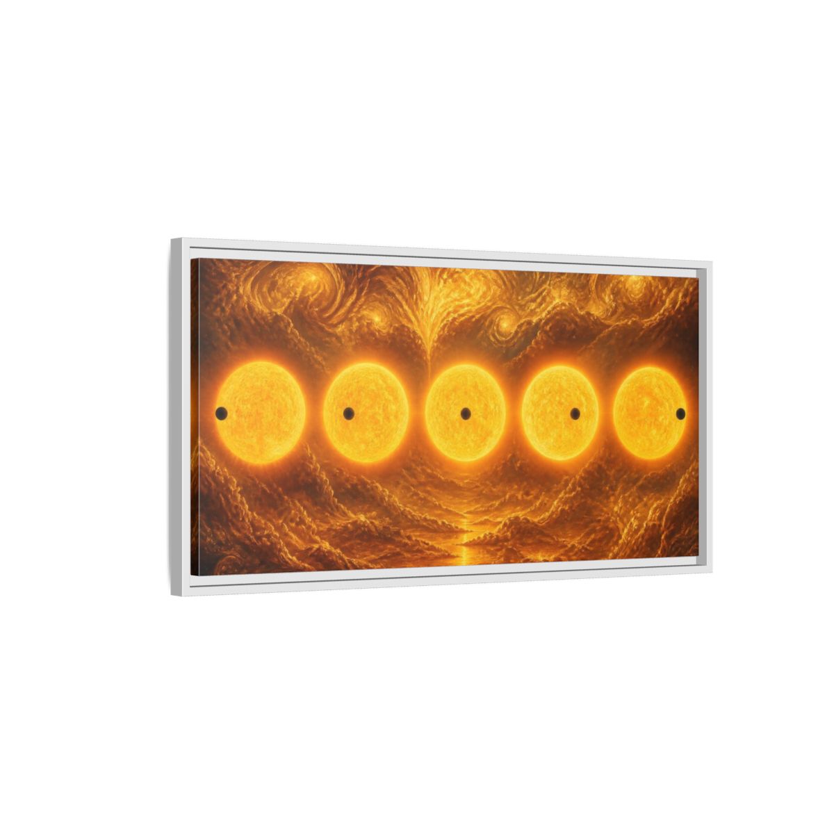 Side Mockup 1. Golden Sun Transit shown as framed canvas print