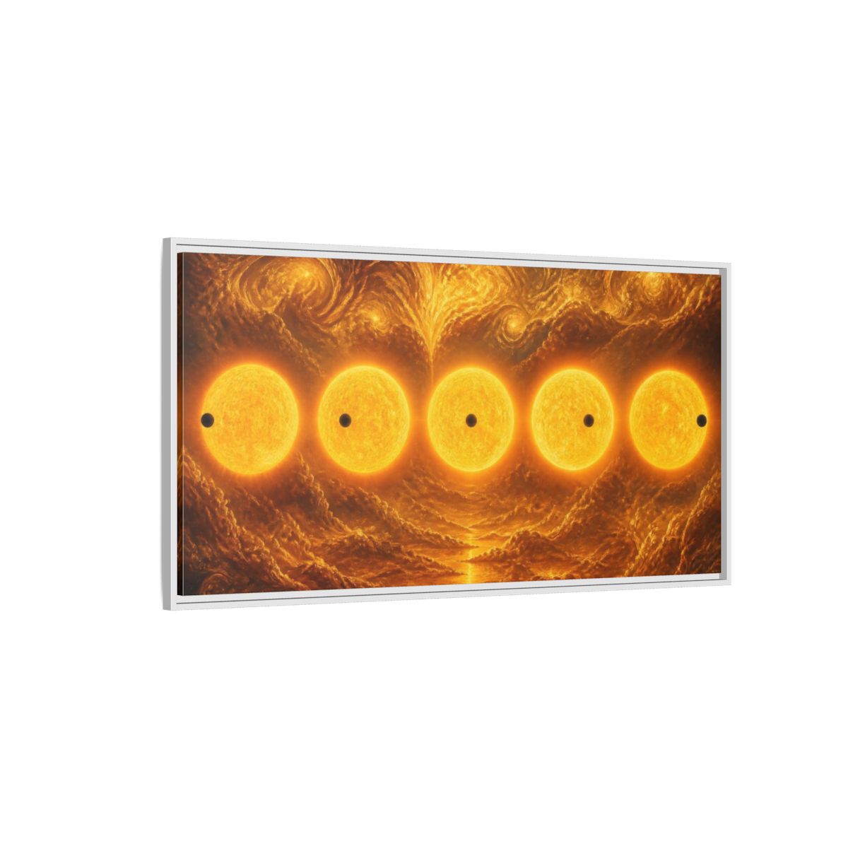 Side Mockup 3. Golden Sun Transit shown as framed canvas print
