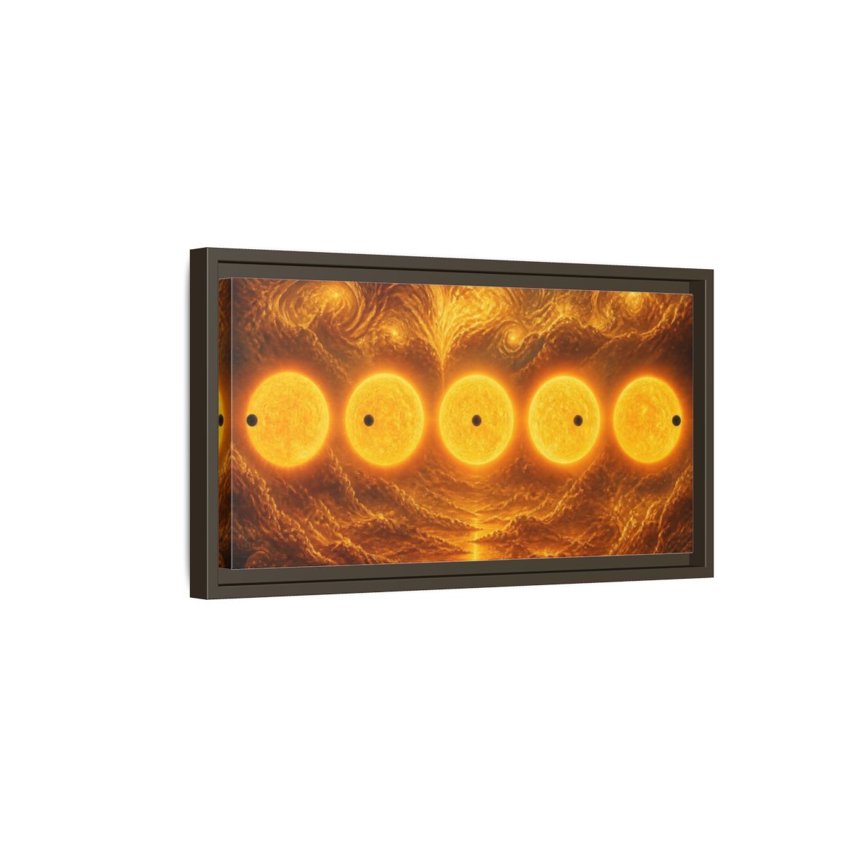 Side Mockup 7. Golden Sun Transit shown as framed canvas print