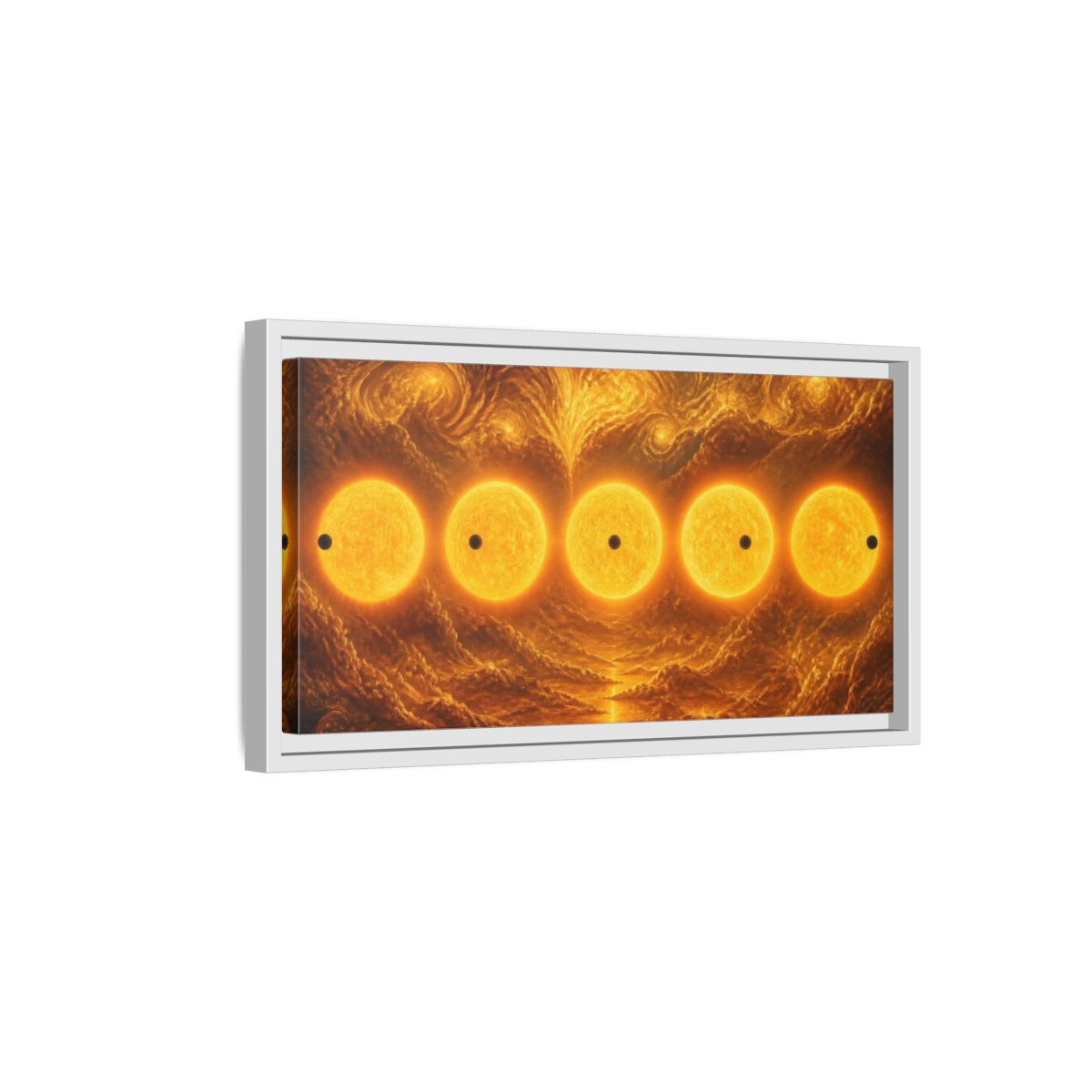 Side Mockup 6. Golden Sun Transit shown as framed canvas print