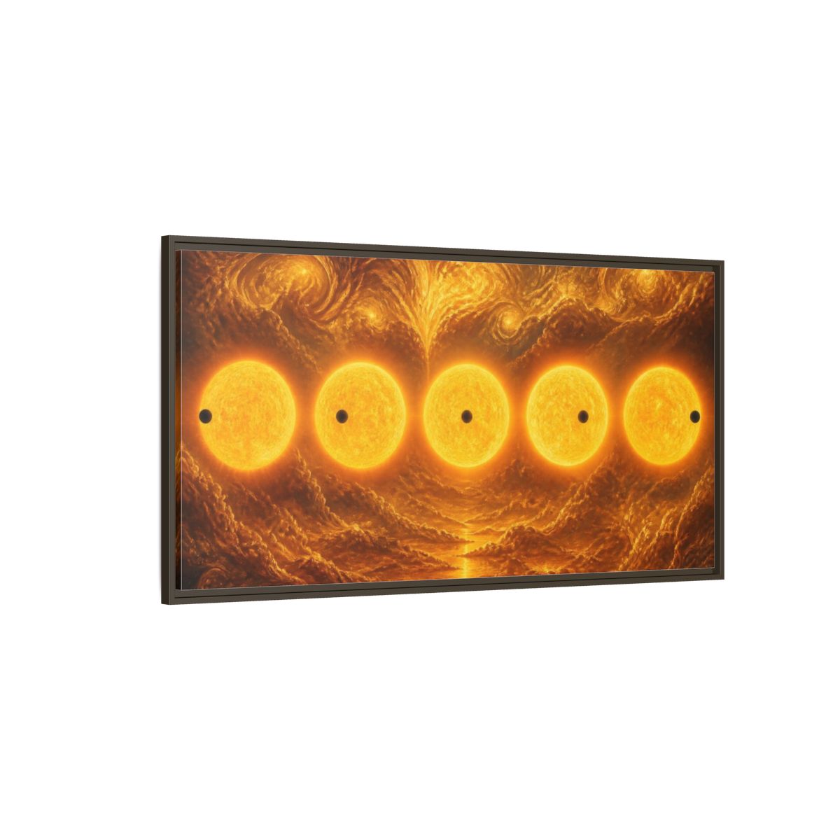 Side Mockup 4. Golden Sun Transit shown as framed canvas print