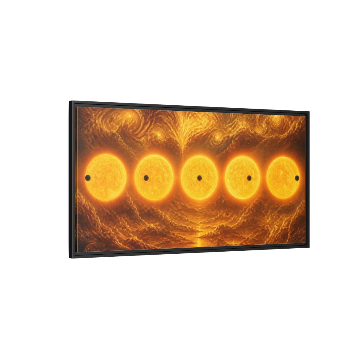 Side Mockup 5. Golden Sun Transit shown as framed canvas print