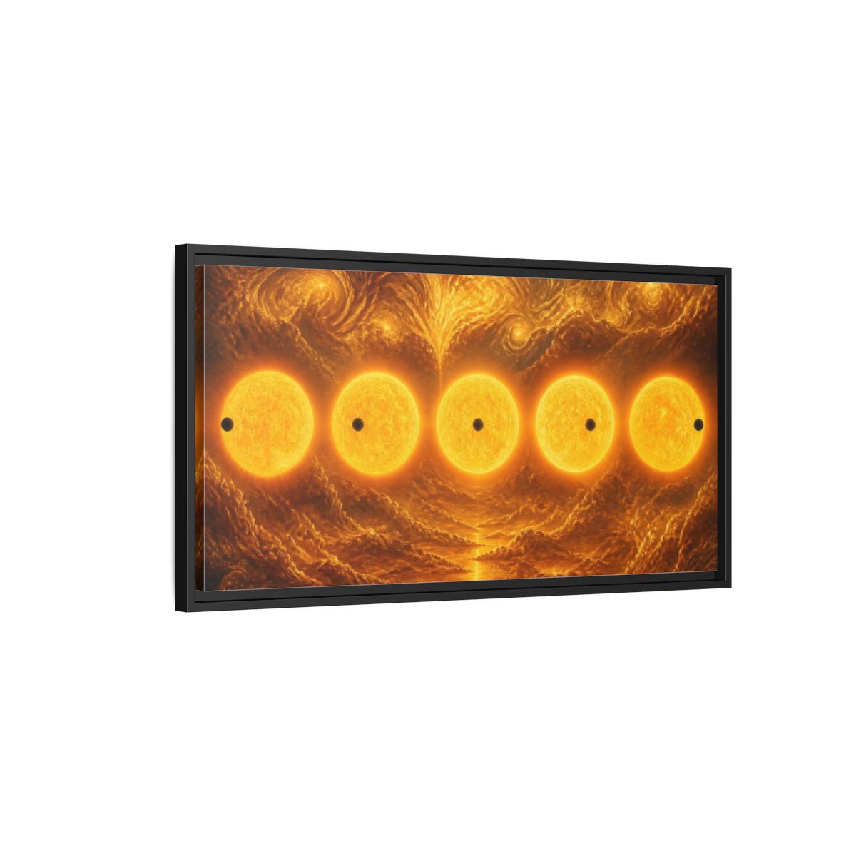 Side Mockup 2. Golden Sun Transit shown as framed canvas print