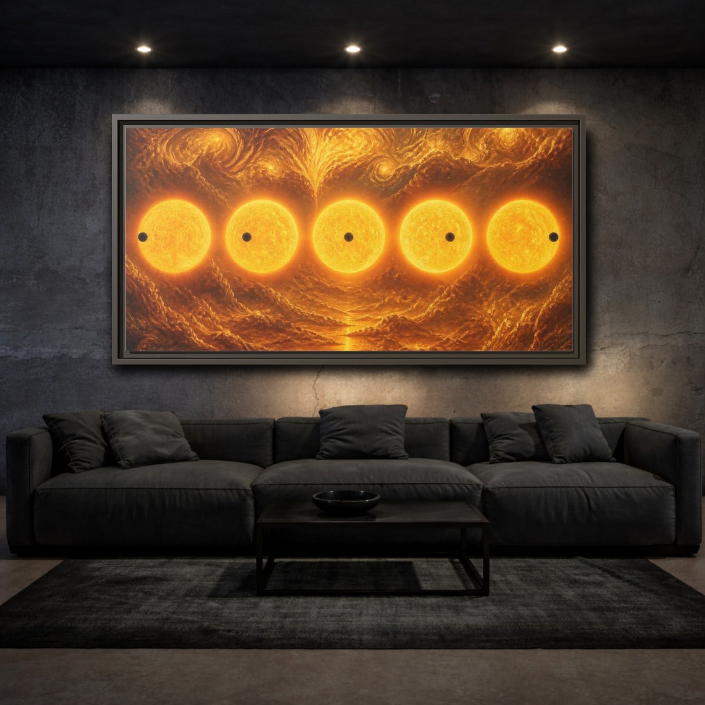 Mockup 3. Golden Sun Transit shown as framed canvas print