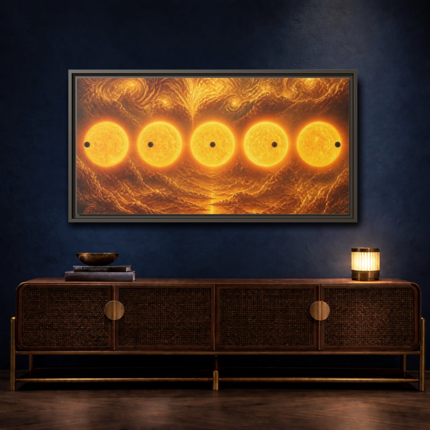 Mockup 4. Golden Sun Transit shown as framed canvas print