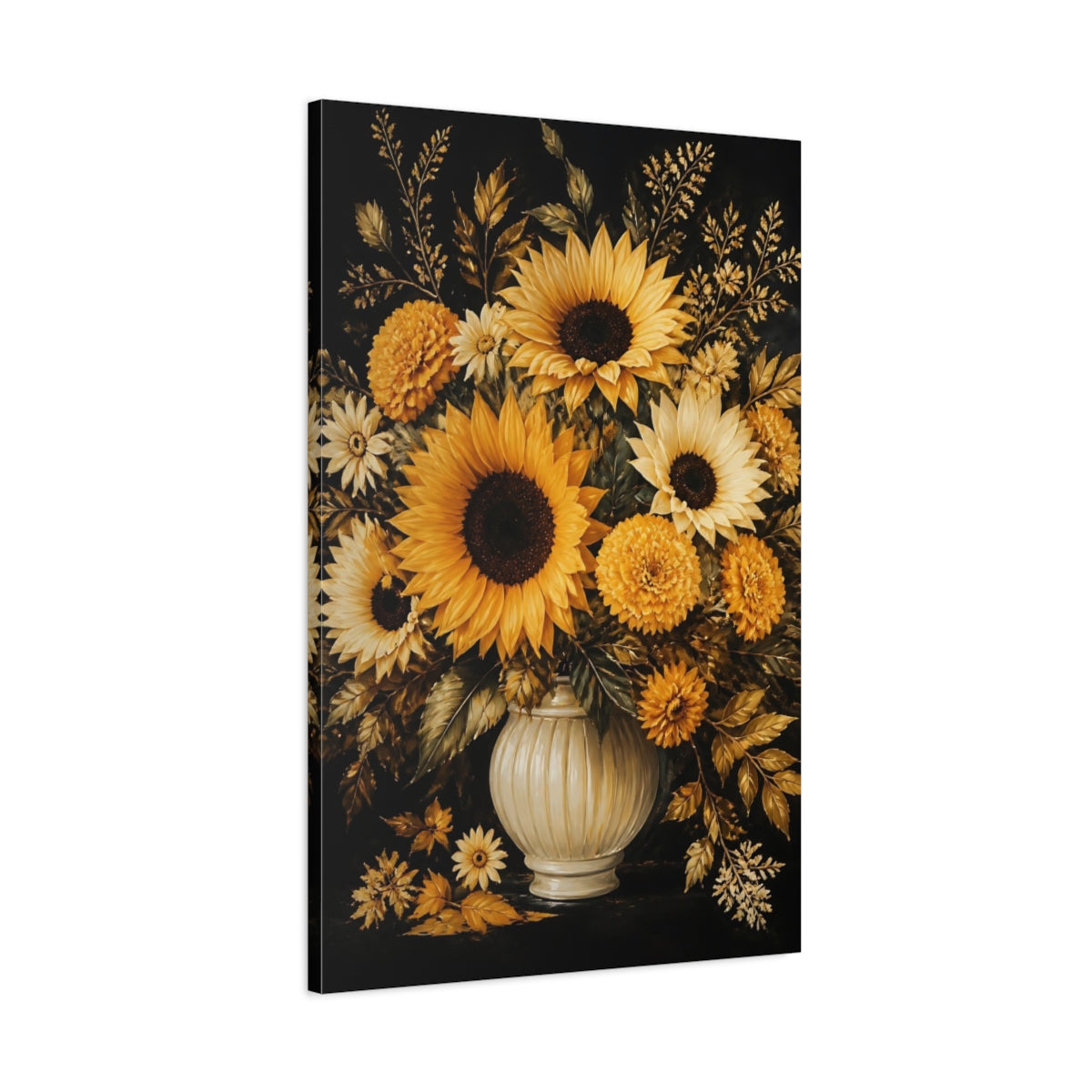 Main Mockup. Golden Sunflower Bouquet shown as canvas print