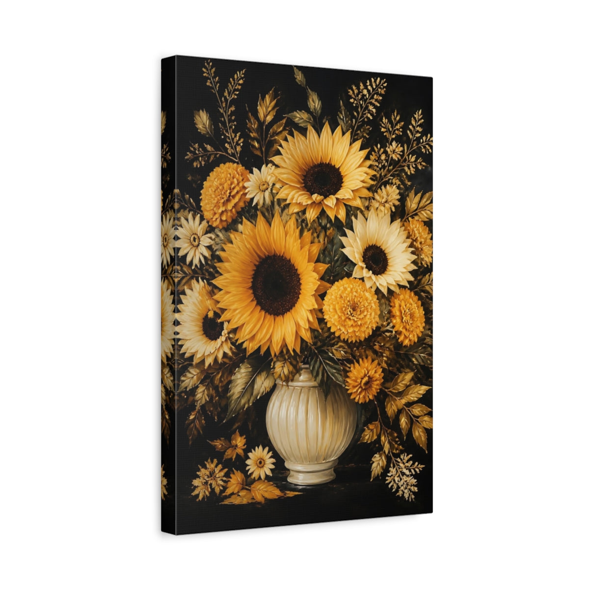 Side Mockup 4. Golden Sunflower Bouquet shown as canvas print
